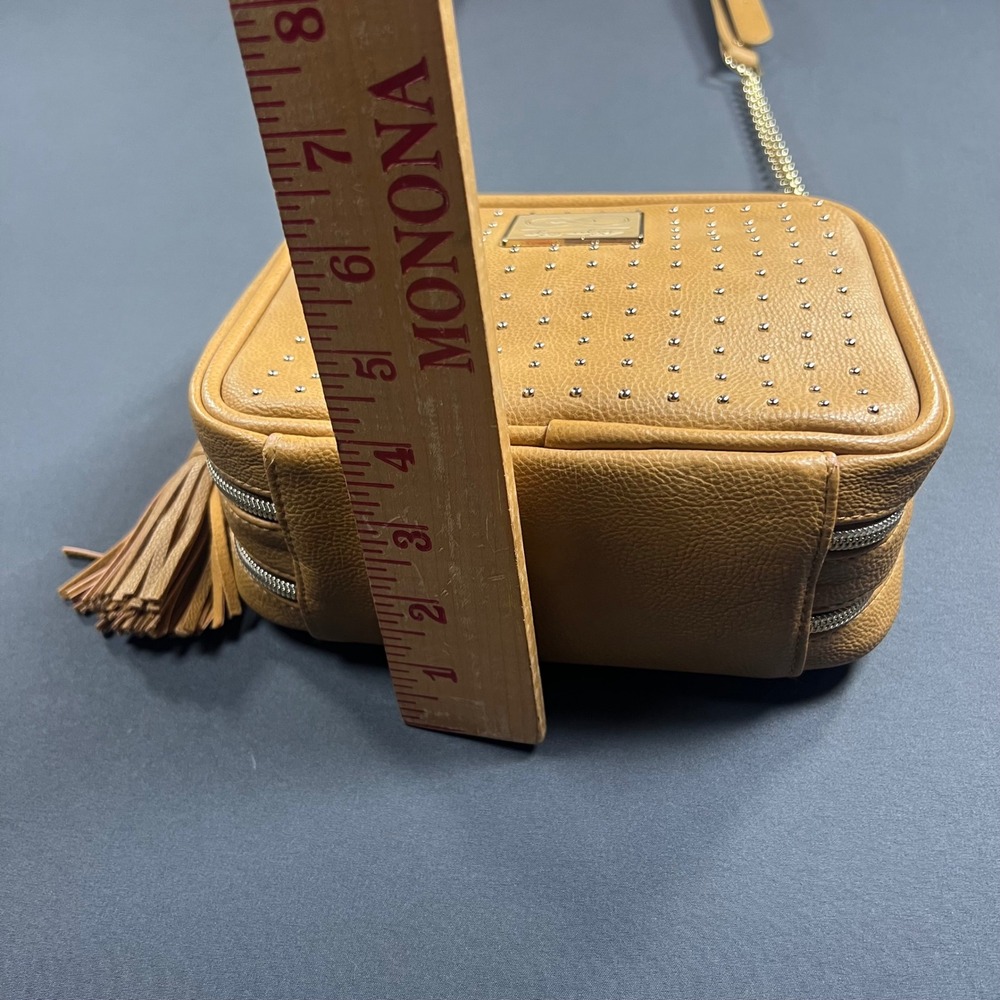 Itzy Ritzy Mustard Yellow Studded Crossbody Bag Tassel Camera Bag Gold Chain - Picture 8 of 16